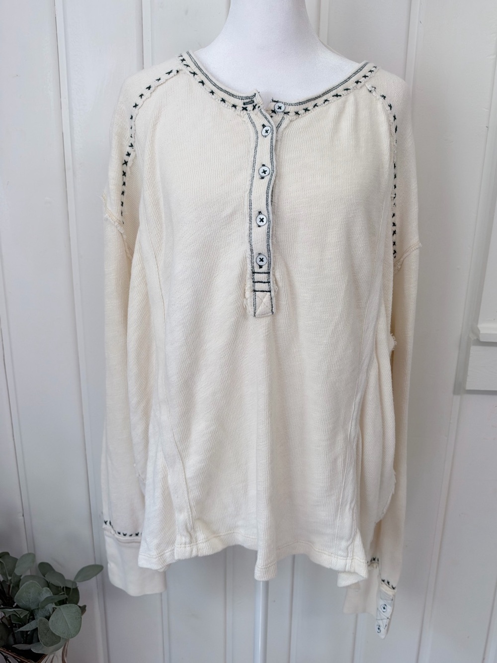 Free People We The Free Ivory Cotton Henley Tunic Top XL